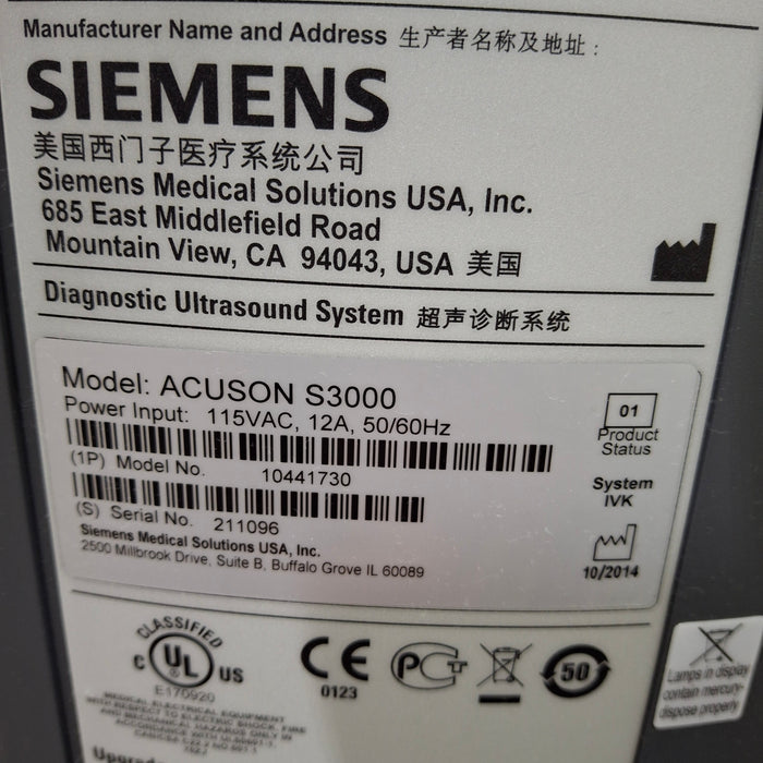 Siemens Siemens Acuson S3000 Ultrasound Ultrasound reLink Medical