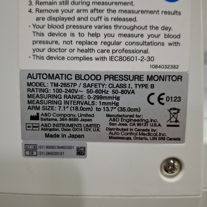 A&D TM-2657P Automatic Blood Pressure Monitor