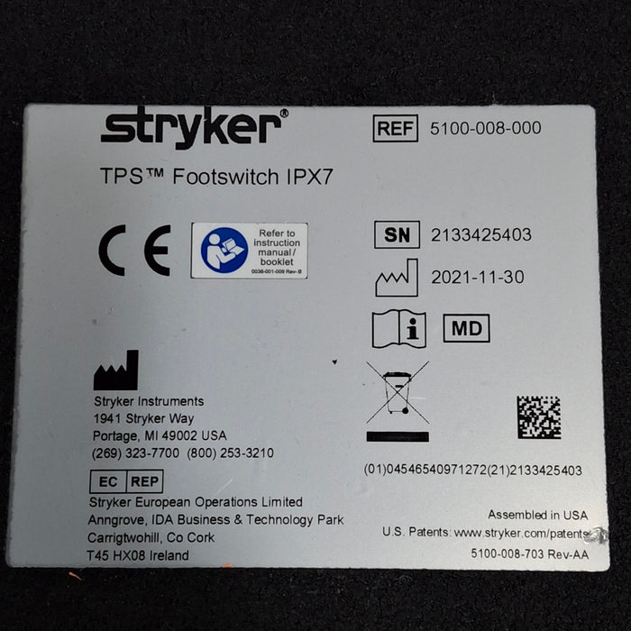 Stryker Stryker TPS Two-Pedal IPX7 Footswitch Surgical Equipment reLink Medical