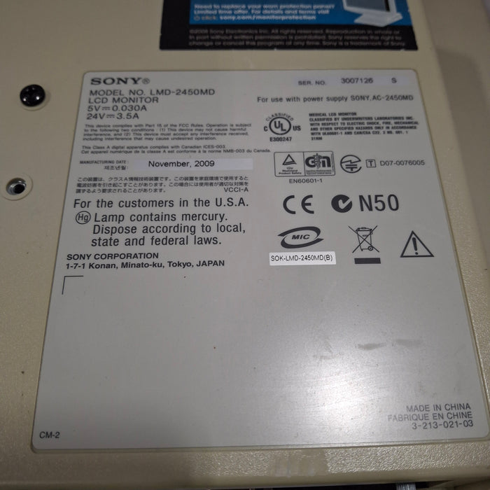 Sony Sony LMD-2450MD LCD Monitor Flexible Endoscopy reLink Medical