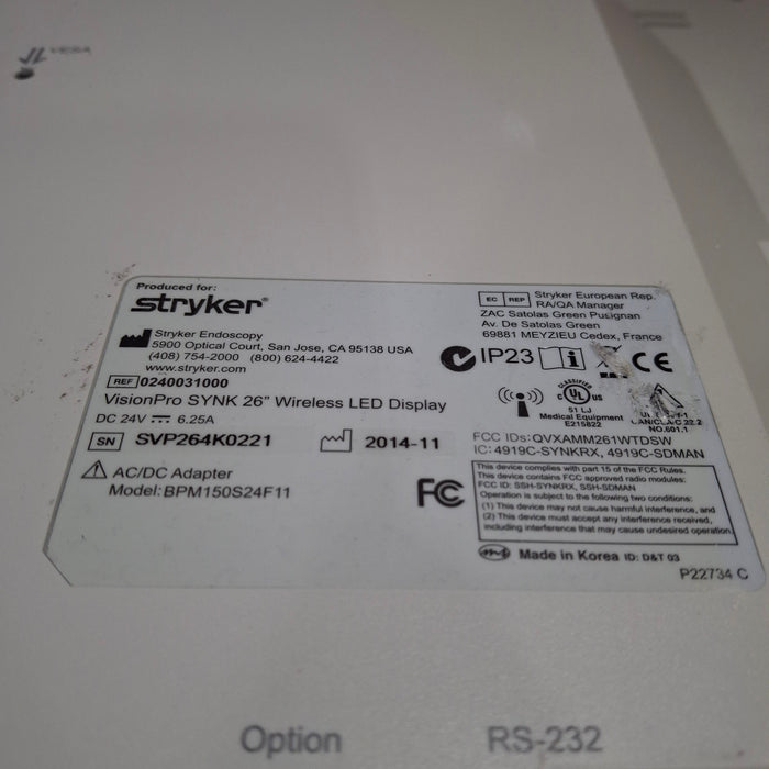 Stryker Stryker VisionPro SYNK 26 Wireless LED Display Rigid Endoscopy reLink Medical