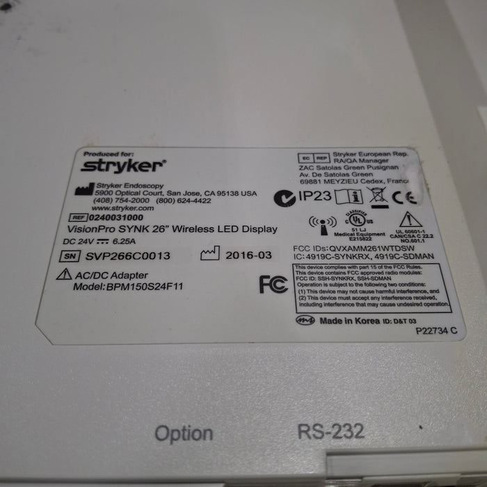 Stryker Stryker VisionPro SYNK 26 Wireless LED Display Rigid Endoscopy reLink Medical