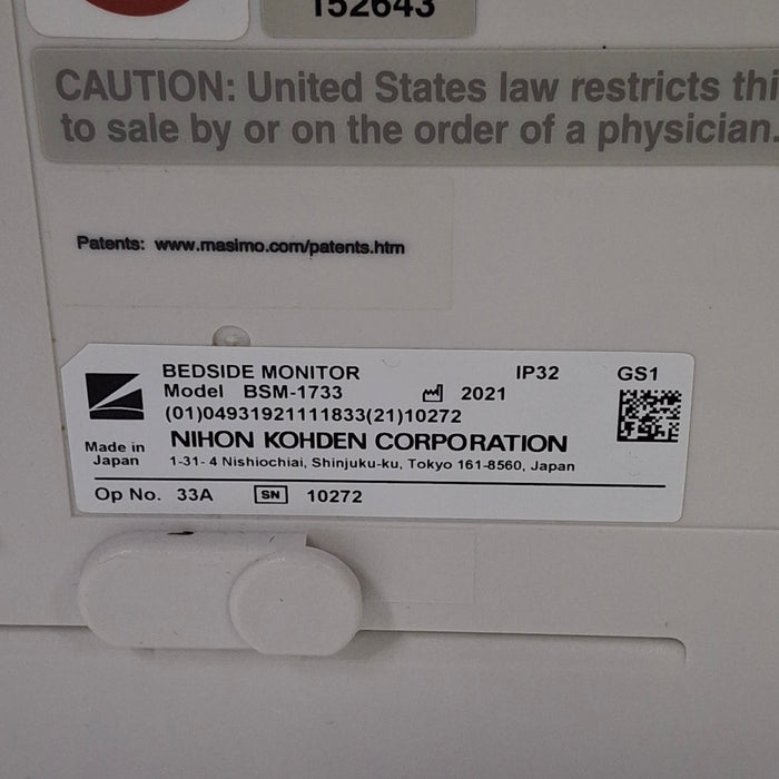 Nihon Kohden BSM-1733 Life Scope PT Transport Patient Monitor
