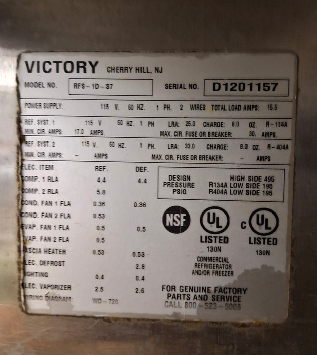 Victory Refrigeration Victory Refrigeration RFS-1D-S7 Refrigerator Restaurant Equipment reLink Online