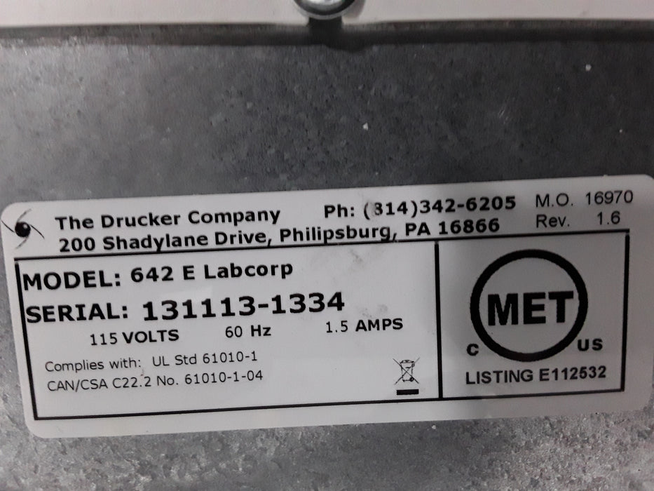Drucker Diagnostics LabCorp 642E Centrifuge