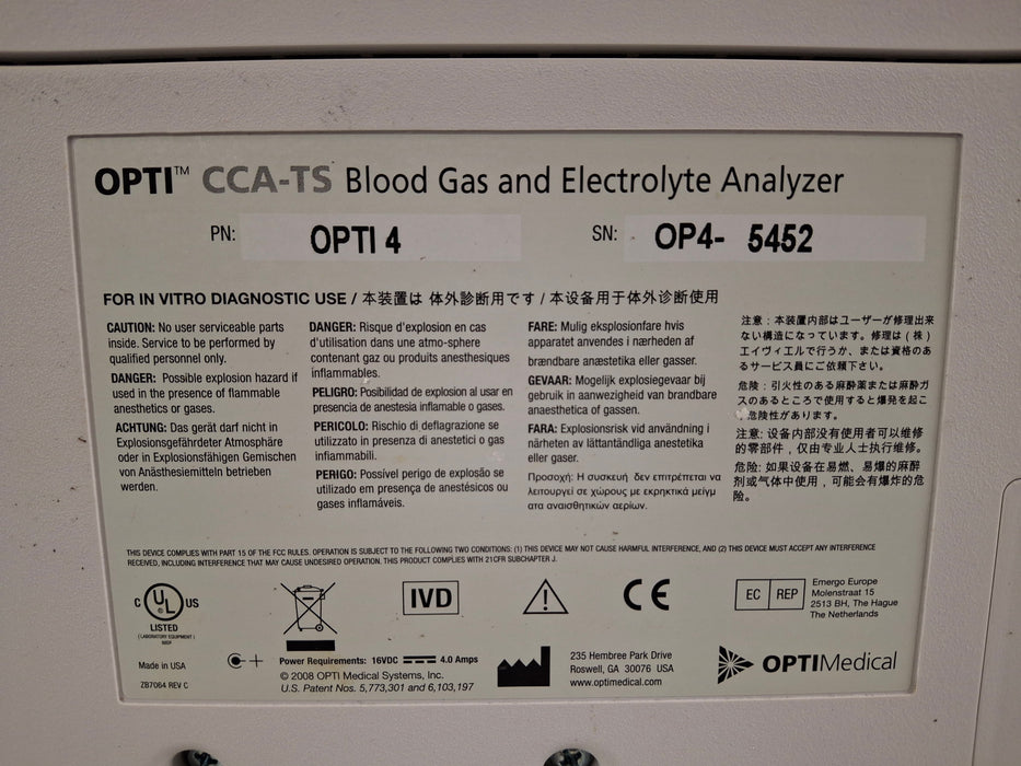 OPTIMedical OPTI4 CCA-TS Blood Gas and Analyzer