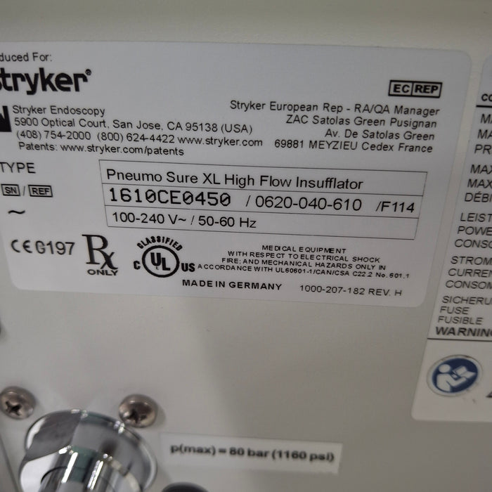 Stryker Stryker 620-040-610 Pneumo Sure XL High Flow Insufflator Rigid Endoscopy reLink Medical
