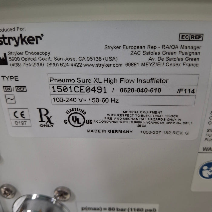 Stryker Stryker 620-040-610 Pneumo Sure XL High Flow Insufflator Rigid Endoscopy reLink Medical