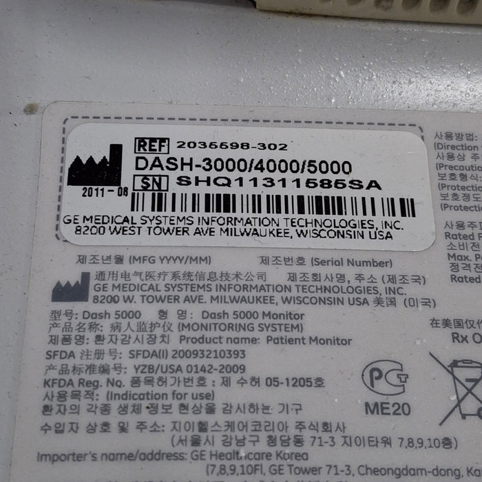 GE Healthcare Dash 5000 - Masimo SpO2 Patient Monitor