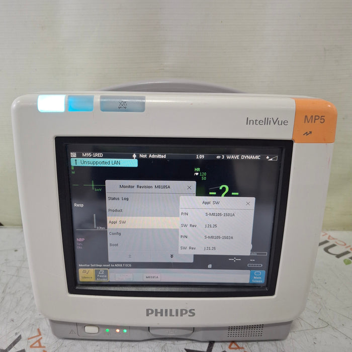 Philips Intellivue MP5 - ECG, OxiMax SpO2, NIBP Patient Monitor