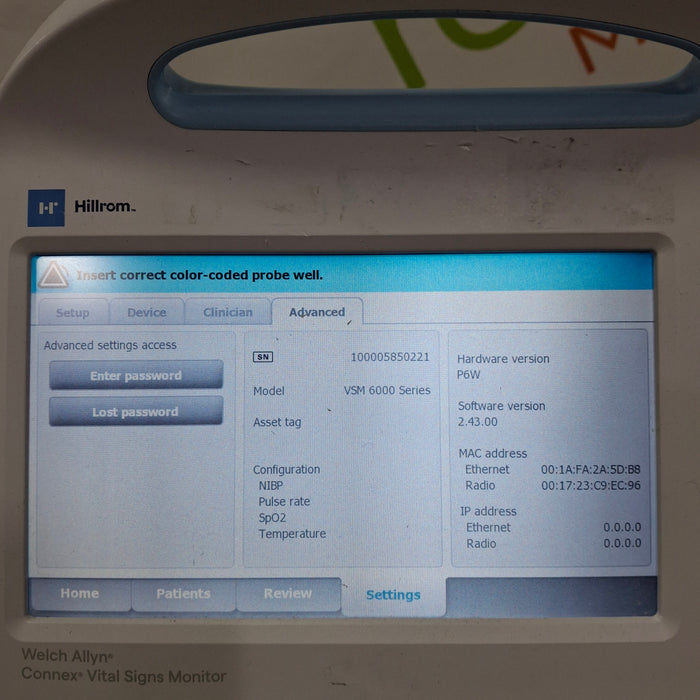 Welch Allyn Connex 6800 68MXTX - Masimo SpO2, SureTemp Vital Signs Monitor