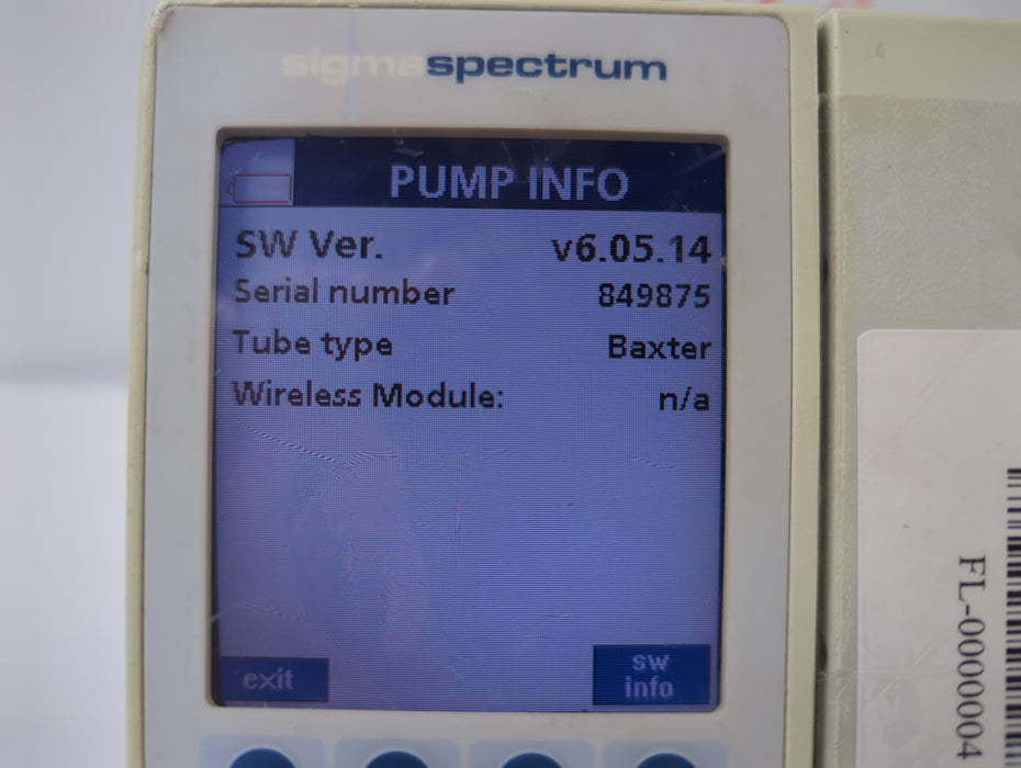 Baxter Sigma Spectrum 6.05.14 without Battery Infusion Pump