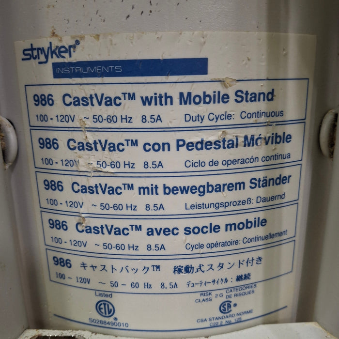 Stryker 940 Cast Saw with 986 Cast Vac