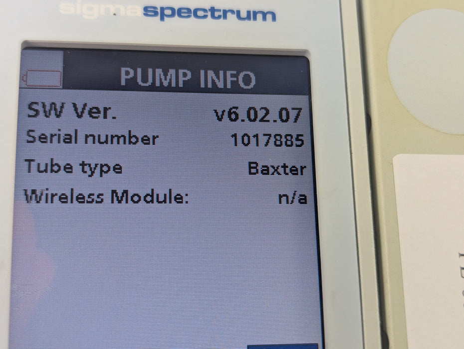 Baxter Sigma Spectrum 6.02.07 without Battery Infusion Pump