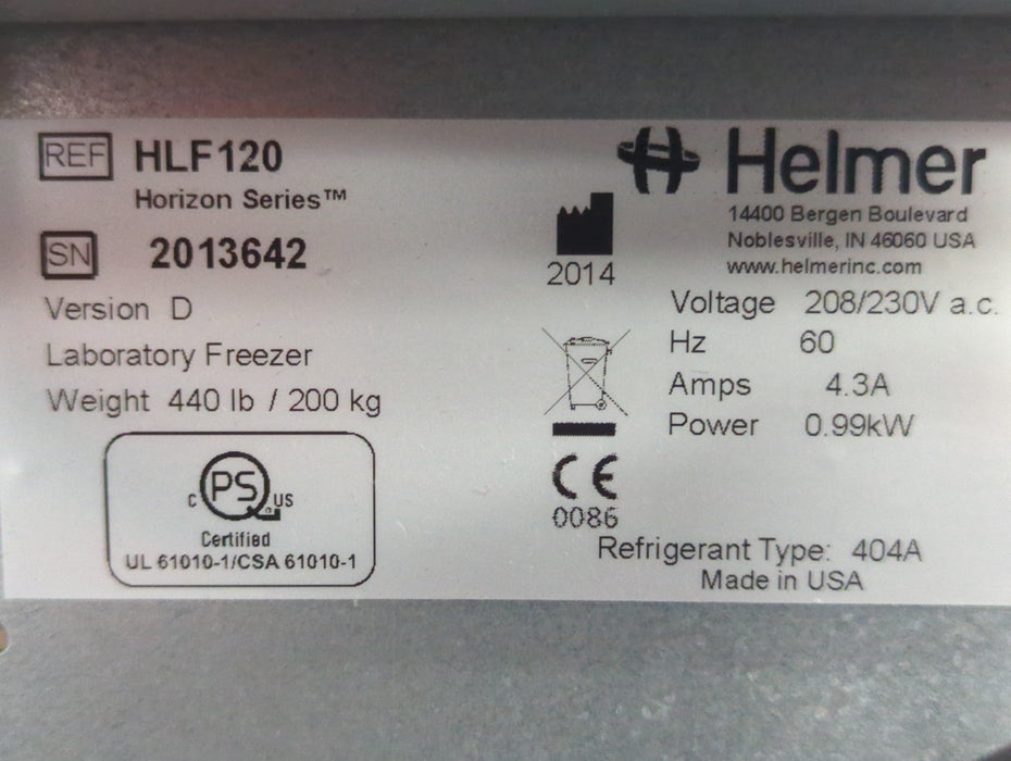 Helmer Inc HLF120 Laboratory Freezer