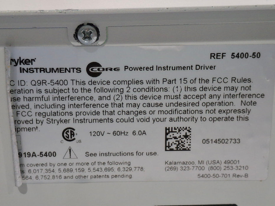 Stryker 5400-050 Core Powered Instrument Driver