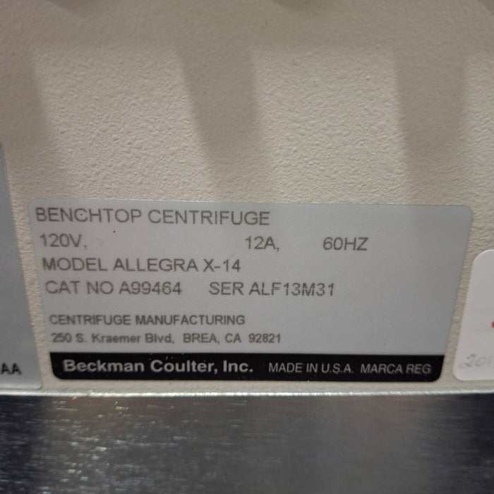 Beckman Coulter Allegra X-14R Refrigerated Benchtop Centrifuge