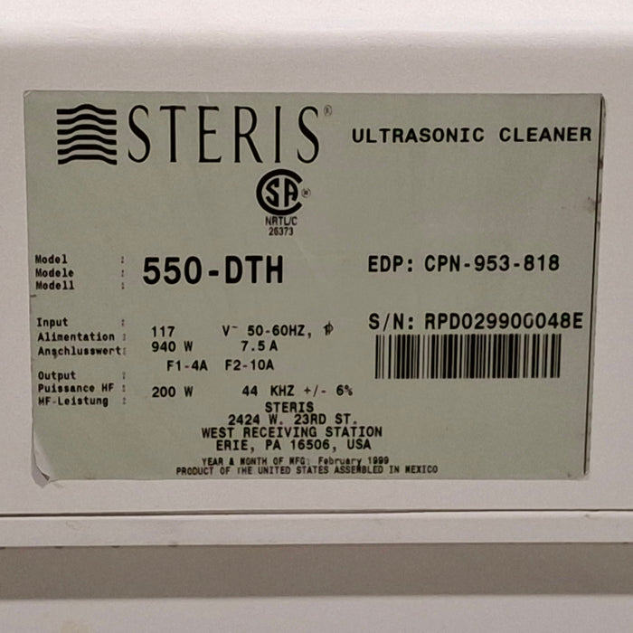 Steris 550 Ultrasonic Cleaner