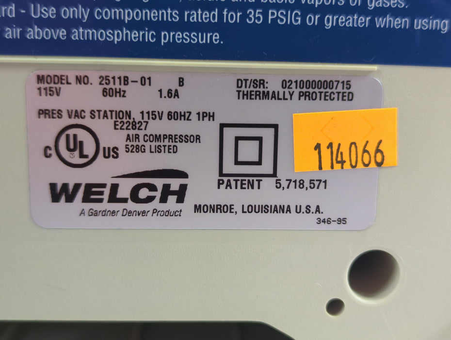 Gardener Denver 2511B-01 Welch Vacuum Pump