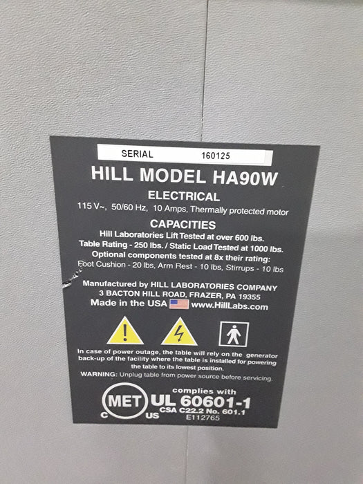 Hill Laboratories Co. HA90W Wound Care Chair