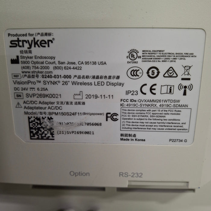 Stryker VisionPro SYNK 26 Wireless LED Display