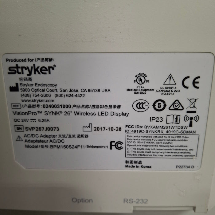 Stryker VisionPro SYNK 26 Wireless LED Display