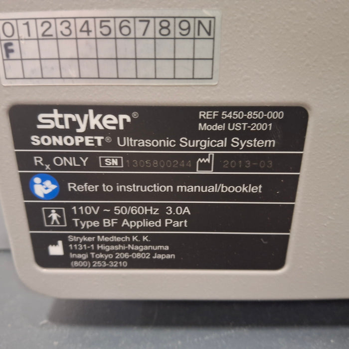 Stryker SonoPet Omni UST-2001 Ultrasonic Surgical System