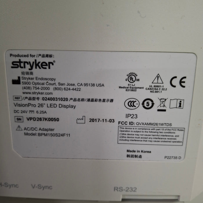 Stryker VisionPro 26" LED Display Monitor