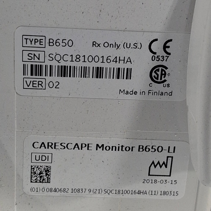GE Healthcare Carescape B650 Critical Care Patient Monitor