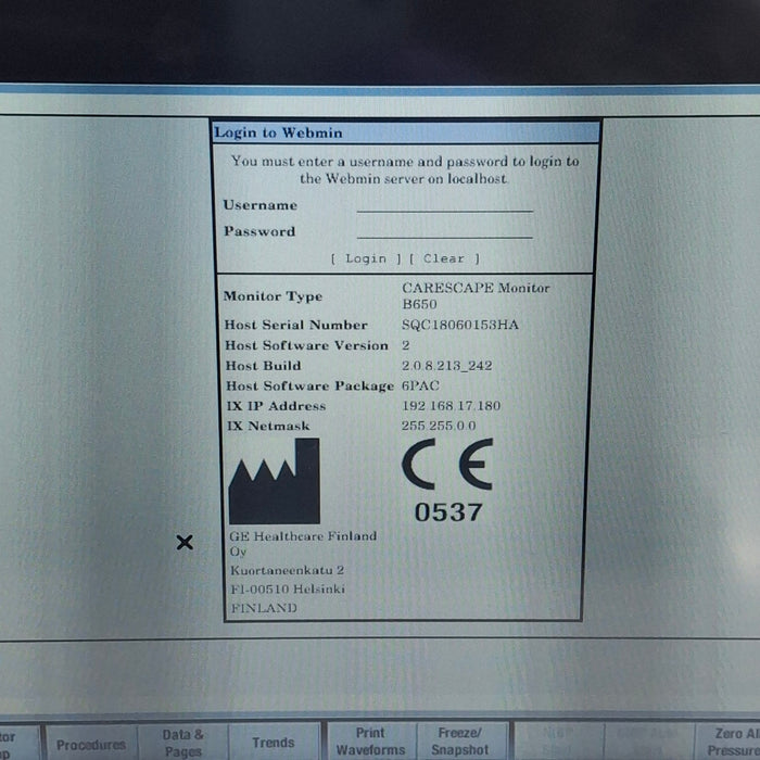 GE Healthcare Carescape B650 Post Anesthesia Care Patient Monitor