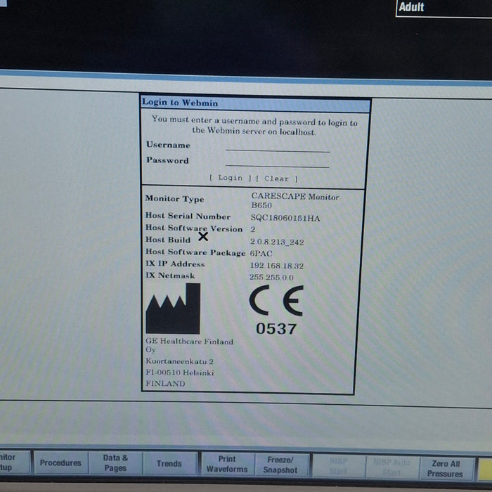 GE Healthcare Carescape B650 Post Anesthesia Care Patient Monitor