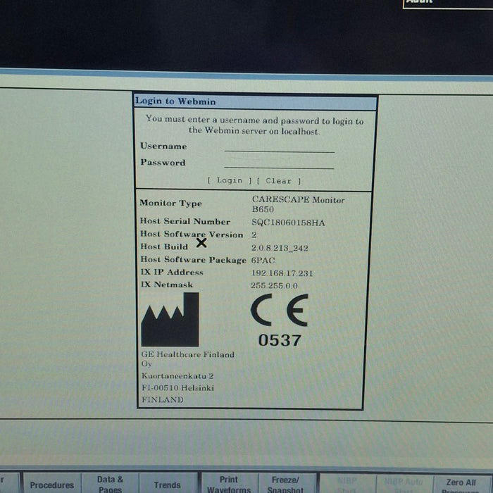 GE Healthcare Carescape B650 Post Anesthesia Care Patient Monitor