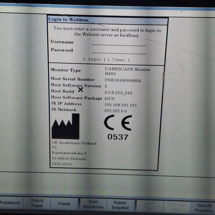 GE Healthcare Carescape B450 Critical Care Patient Monitor