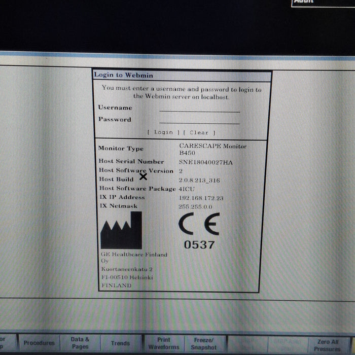 GE Healthcare Carescape B450 Critical Care Patient Monitor