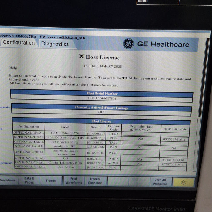 GE Healthcare Carescape B450 Critical Care Patient Monitor