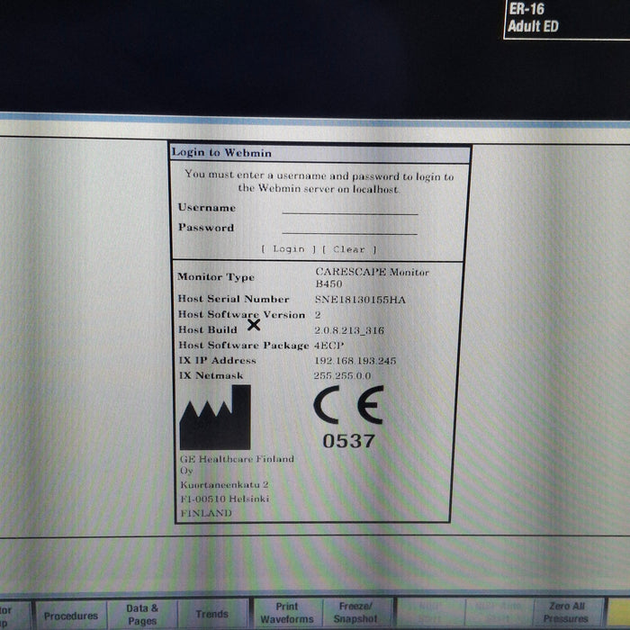 GE Healthcare Carescape B450 Emergency Care Patient Monitor