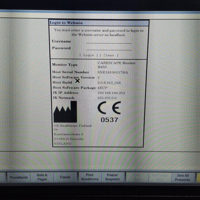 GE Healthcare Carescape B450 Emergency Care Patient Monitor
