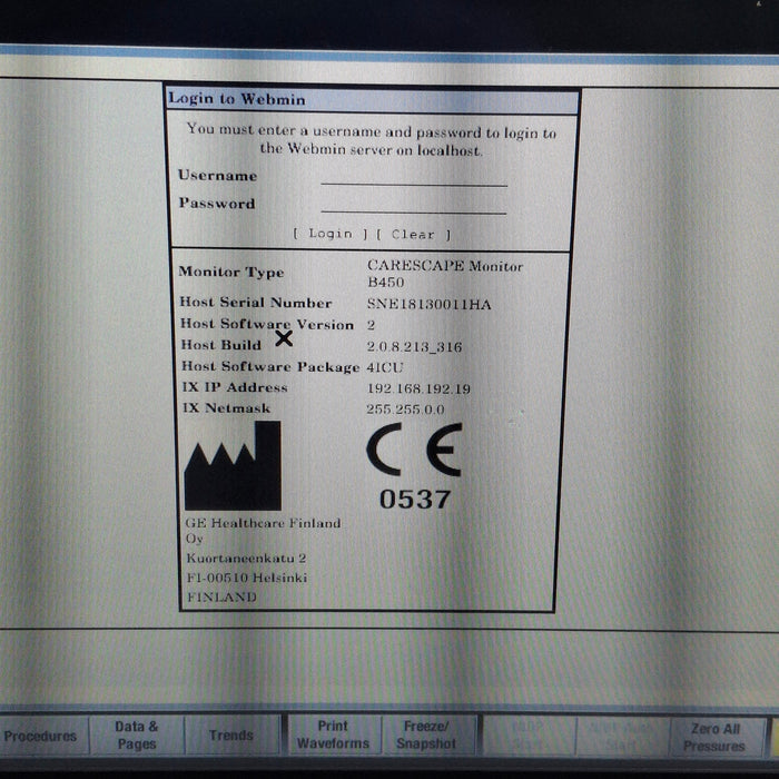GE Healthcare Carescape B450 Critical Care Patient Monitor