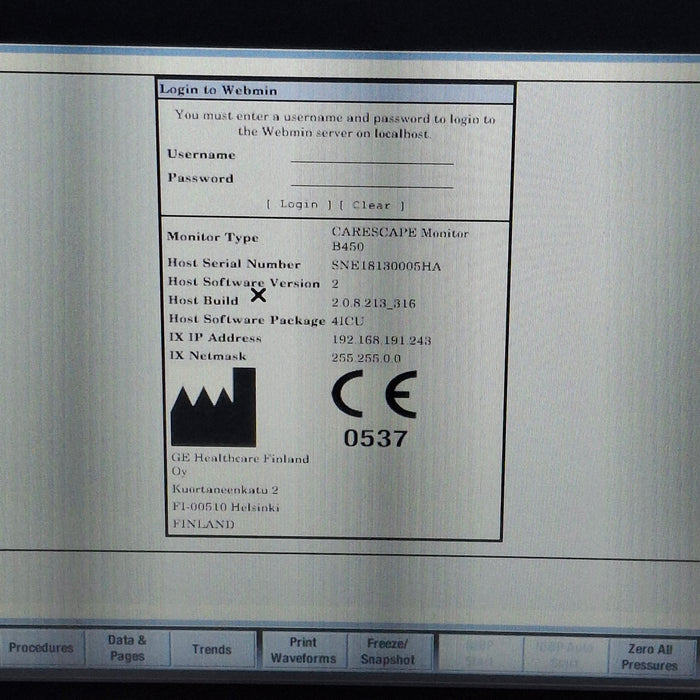 GE Healthcare Carescape B450 Critical Care Patient Monitor