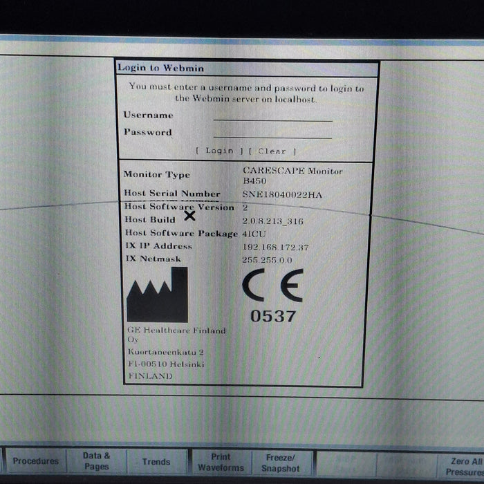 GE Healthcare Carescape B450 Critical Care Patient Monitor