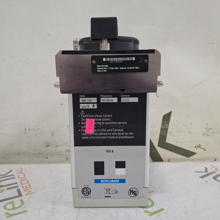 Datex-Ohmeda Tec 6 Plus Desflurane Vaporizer