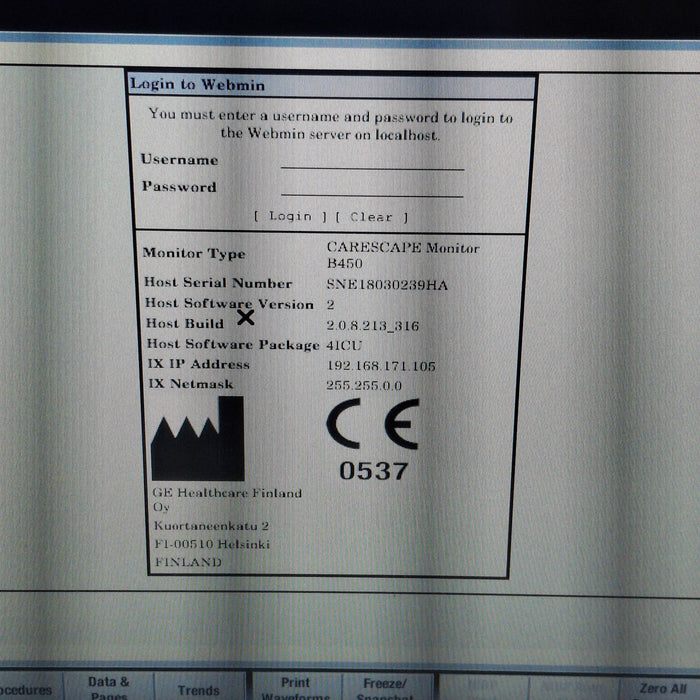 GE Healthcare Carescape B450 Critical Care Patient Monitor