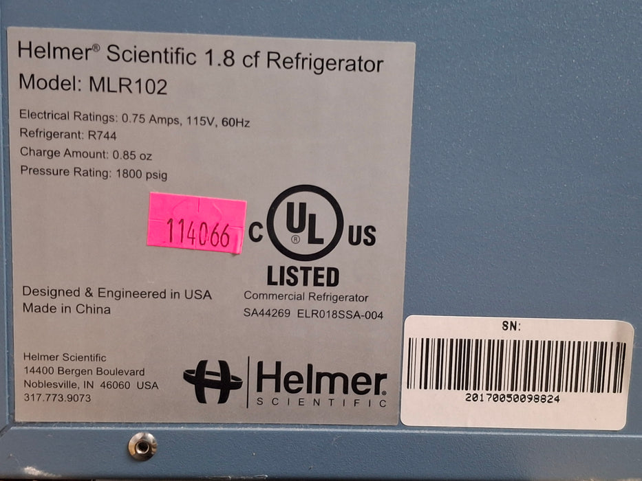 Helmer Inc MLR102 Medical Refrigerator