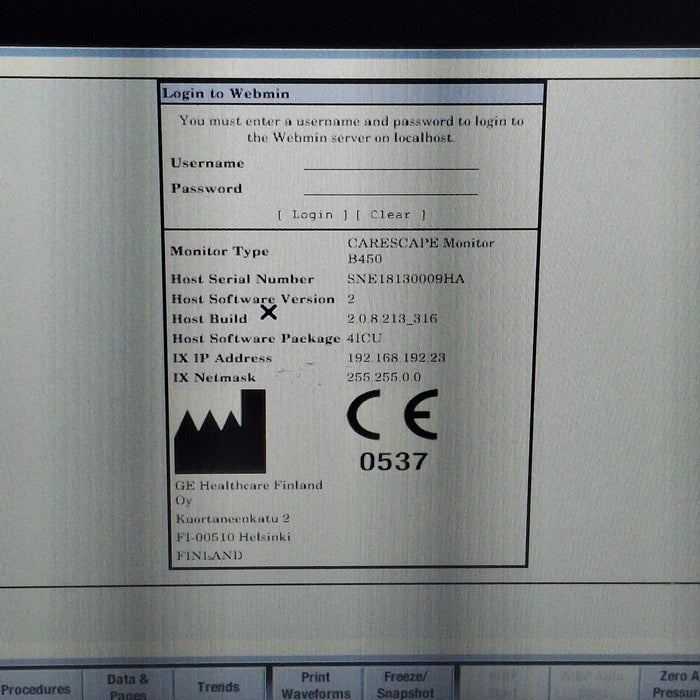 GE Healthcare Carescape B450 Critical Care Patient Monitor