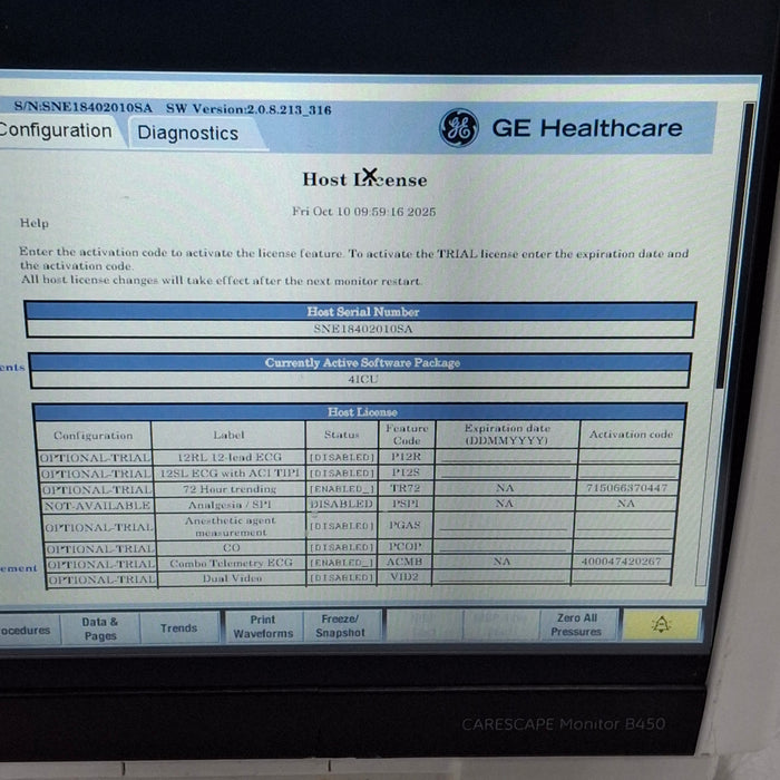 GE Healthcare Carescape B450 Critical Care Patient Monitor