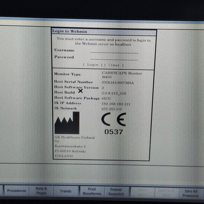 GE Healthcare Carescape B450 Critical Care Patient Monitor