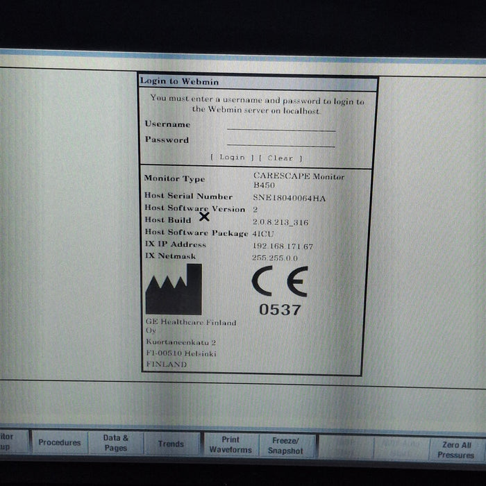 GE Healthcare Carescape B450 Critical Care Patient Monitor