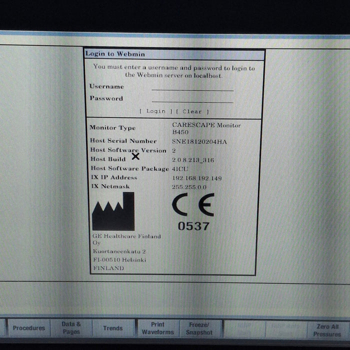 GE Healthcare Carescape B450 Critical Care Patient Monitor