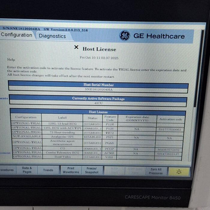 GE Healthcare Carescape B450 Critical Care Patient Monitor