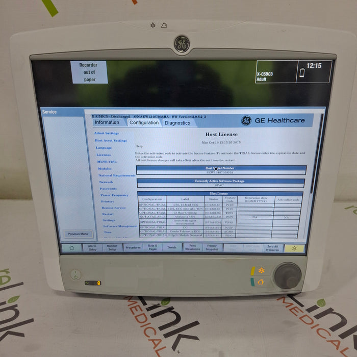 GE Healthcare Carescape B650 Post Anesthesia Care Patient Monitor